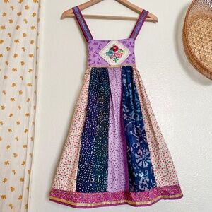 Handmade Girls 4T 5T Boho Patchwork Dress OOAK Festival Tie Back
